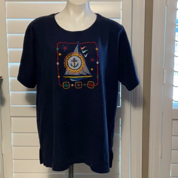 Kavio Navy Blue Short Sleeve Tee with Nautical Design - Picture 1 of 6